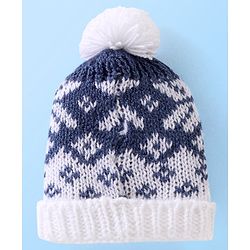 Babyhug Woollen Cap with Design - Navy Blue & White