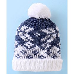 Babyhug Woollen Cap with Design - Navy Blue & White