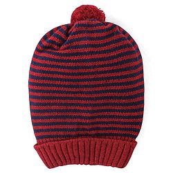 Babyhug Knit Striped Woollen Cap - Red & Black