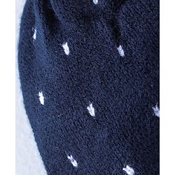 Babyhug Knitted Woolen Cap with Pom Pom Applique - Navy Blue