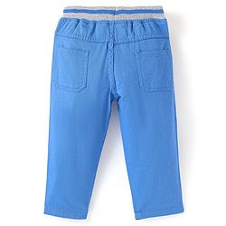 Babyhug Cotton Stretch Woven Full Length with Rib Trouser Solid Colour- Blue