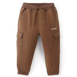 Babyhug Cotton Spandex Woven Full Length Solid Joggers - Rust Brown