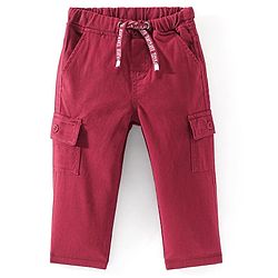 Babyhug Cotton Full Length With Stretch Trousers Solid Colour - Red