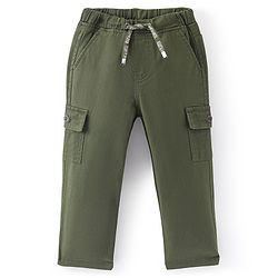 Babyhug Cotton Full Length Solid Joggers With Stretch- Olive