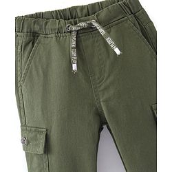 Babyhug Cotton Full Length Solid Joggers With Stretch- Olive