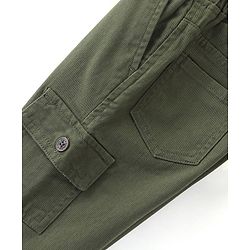 Babyhug Cotton Full Length Solid Joggers With Stretch- Olive