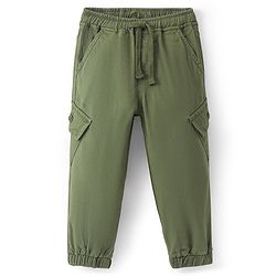 Babyhug Cotton Full Length Solid Joggers With Stretch- Olive