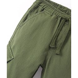 Babyhug Cotton Full Length Solid Joggers With Stretch- Olive