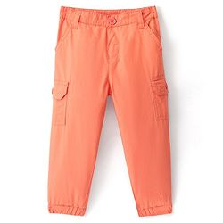 Babyhug 100% Cotton Woven Full Length Solid Colour Trousers - Orange