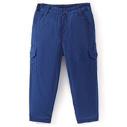 Babyhug 100% Cotton Full Length Woven Trousers - Navy Blue