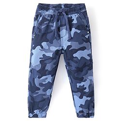 Babyhug Cotton Spandex Full Length Elasticated With Stretch Trouser Camouflage Print - Blue