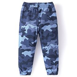 Babyhug Cotton Spandex Full Length Elasticated With Stretch Trouser Camouflage Print - Blue