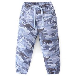 Babyhug Cotton Spandex Woven Full Length Camouflage Jogger Pant - Light Blue