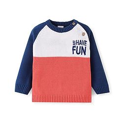 Babyhug Full Sleeves Sweater Set with Cap Colour Block & Text Design - Multicolour