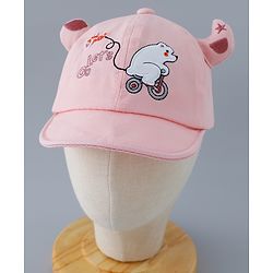 Babyhug Free Size Baseball Cap with Horn Design - Pink