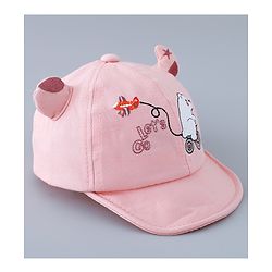Babyhug Free Size Baseball Cap with Horn Design - Pink