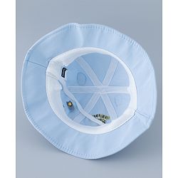 Babyhug Cotton Bucket Hat with Dinosaur Applique Blue - Diameter 16 cm