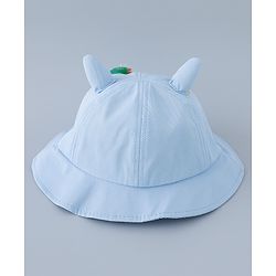 Babyhug Cotton Bucket Hat with Dinosaur Applique Blue - Diameter 16 cm