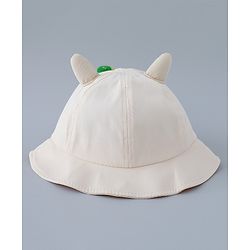 Babyhug Cotton Bucket Hat with Dinosaur Applique Cream - Diameter 16 cm