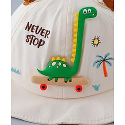 Babyhug Cotton Bucket Hat with Dinosaur Applique Cream - Diameter 16 cm