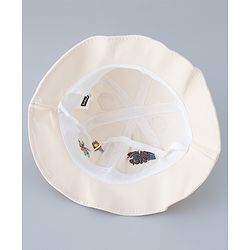 Babyhug Cotton Bucket Hat with Dinosaur Applique Cream - Diameter 16 cm