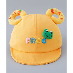 Babyhug Cotton Baseball Cap With Frog Applique - Yellow