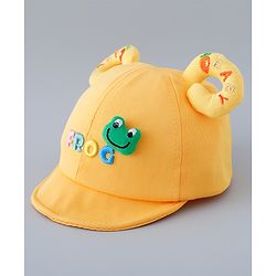 Babyhug Cotton Baseball Cap With Frog Applique - Yellow
