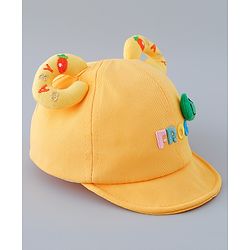 Babyhug Cotton Baseball Cap With Frog Applique - Yellow