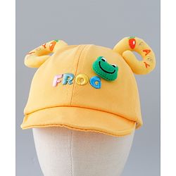 Babyhug Cotton Baseball Cap With Frog Applique - Yellow