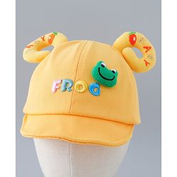 Babyhug Cotton Baseball Cap With Frog Applique - Yellow