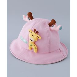 Babyhug Cotton Free Size Bucket Hat with Reindeer Applique - Pink
