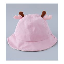 Babyhug Cotton Free Size Bucket Hat with Reindeer Applique - Pink