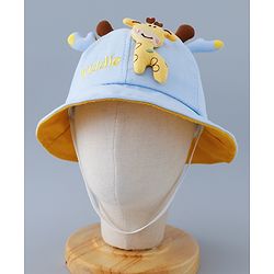 Babyhug Cotton Free Size Bucket Hat with Reindeer Applique - Blue