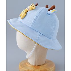 Babyhug Cotton Free Size Bucket Hat with Reindeer Applique - Blue