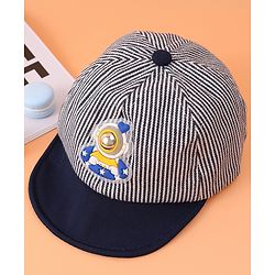 Babyhug Cotton Baseball Summer Cap with Bear Applique - Navy Blue