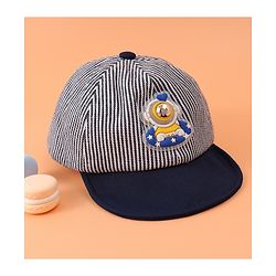Babyhug Cotton Baseball Summer Cap with Bear Applique - Navy Blue