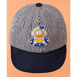 Babyhug Cotton Baseball Summer Cap with Bear Applique - Navy Blue