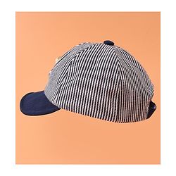 Babyhug Cotton Baseball Summer Cap with Bear Applique - Navy Blue