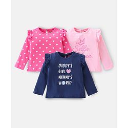 Babyhug 100% Cotton Knit Full Sleeves  Tops with Heart Graphics Pack of 3 -Multicolour