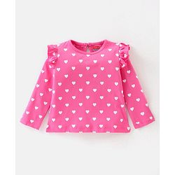 Babyhug 100% Cotton Knit Full Sleeves  Tops with Heart Graphics Pack of 3 -Multicolour