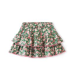 Babyhug Rayon Woven Mid Thigh Length Floral Printed Layered Skirt - Green