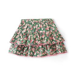 Babyhug Rayon Woven Mid Thigh Length Floral Printed Layered Skirt - Green