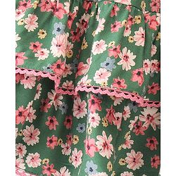 Babyhug Rayon Woven Mid Thigh Length Floral Printed Layered Skirt - Green
