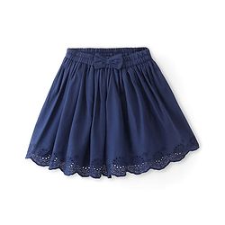 Babyhug Cotton Woven Mid Thigh Length Skirt with Lining & Bow Applique - Navy Blue