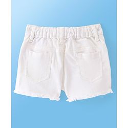 Babyhug Cotton Spandex Mid Thigh Length Stretchable Denim Shorts with Floral Embroidery - White