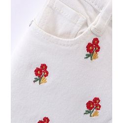 Babyhug Cotton Spandex Mid Thigh Length Stretchable Denim Shorts with Floral Embroidery - White