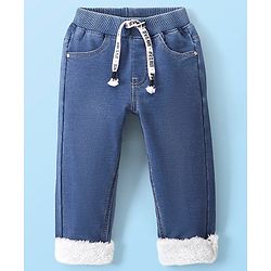 Babyhug Full Length Stretchable Solid Color Denim Jogger - Blue
