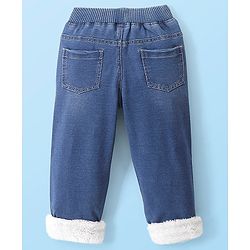 Babyhug Full Length Stretchable Solid Color Denim Jogger - Blue