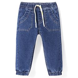 Babyhug Cotton Spandex Full Length Solid Stretchable Jogger - Blue