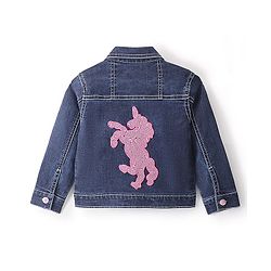 Babyhug Full Sleeves Denim Jacket With Pockets Unicorn Sequins - Blue